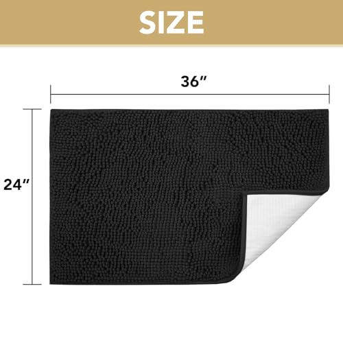 Image of H.VERSAILTEX Dog Door Mat for Muddy Paws Absorbent Dirt Trapper Non Slip Quick Dry Washable Chenille Mats for Dogs Entry Rug for Indoor Outdoor (Black, 24 inch x 36 inch)