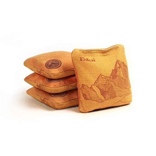 Elakai Cornhole Bags All Weather Dual Sided Slick and Stick Travel Size and Weight Set of 4 Marigold Yellow 4 in x 4 in