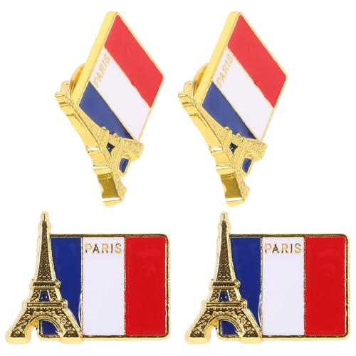 PRETYZOOM France Flag Lapel Pins: 4pcs National Badge, Decorative Flag Brooches, France Travel Keepsake, Patriotic Jewelry Accessories