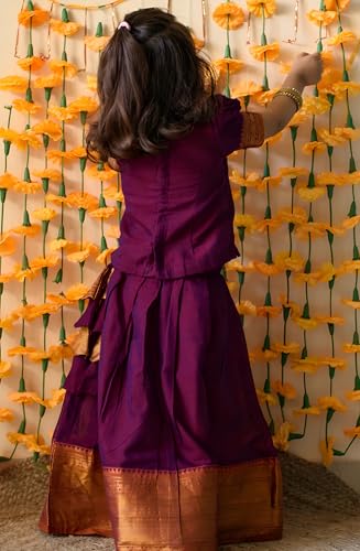 Image of Kids Girl Ethnic Silk Pattu Lehenga Choli for Traditional Indian Wear | Premium Silk Ethnic Dress | Ready-to-Wear Kids Lehenga Choli Set