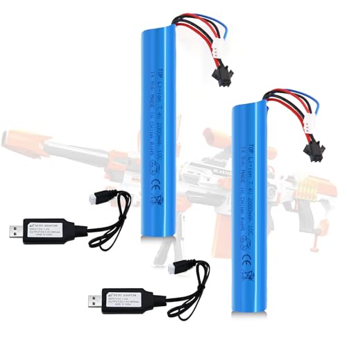 Tosiicop Airsoft Gel Blaster Battery - 7.4V 2000mAh Splatter Ball Batteries for SRB1200 SRB400 SRB400-SUB MP5K M4 M110 SM2P Plug Water Bead Airsofts...