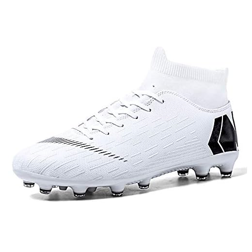 FDCX Soccer Boots Shoes for Big Boy - Turf Indoor Youth Football Shoes - High Top Ankle Boots Colorful Ribbon for Men - Outdoor Training TF/AG White