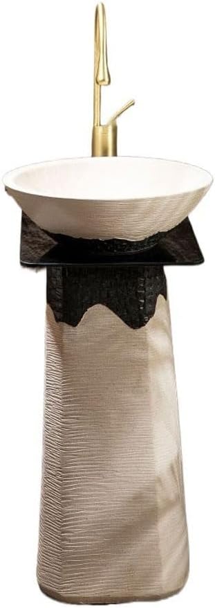 Pedestal Sinks Outdoor Wash Basin Garden Column Integrated Floor Chinese Retro Type Bathroom Sink (A)