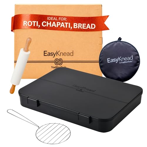 EasyKnead Roti Box with Lid and Rolling Pin and Roti Pouch and Roti Grill Rotibox for Rolling Roti - Roti Making Box for Chapati Paratha Puri Non-Slip Kneading Board Rotibox
