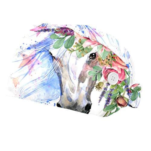 Chapeaux bouffants 2PCS ajustables avec motif cheval et fleurs pour femmes et hommes