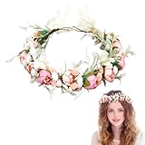 Blumenkranz Haare, Braut Haarschmuck Set, Blumenhaarreife Damen Blumen Haarkranz, Einstellbarer Blumenkrone Stirnband für Hochzeit Party Boho Fasching