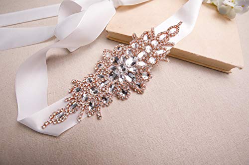 Olyrjie Handmade Rose Gold Rhinestone Crystal Belts Wedding Dress Evening Sashes Belt R-White thumb #4