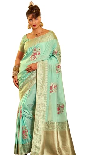 Image of SWORNOF Women's Banarasi silk Saree With Unstitched Blouse Piece