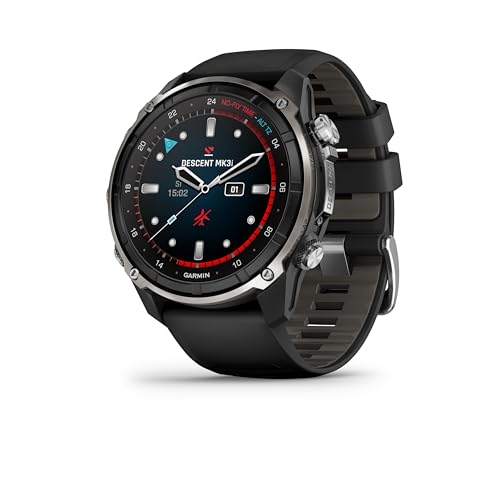 Image of Garmin Descent Mk3i - 51 mm Silver and Black PVD Titanium with Black /Pebble Gray Silicone Band | 51mm Silver and Black Pvd Titanium, Black and Pebble Gray Silicone, 20 Atm, 1.4\ Amoled 454x454