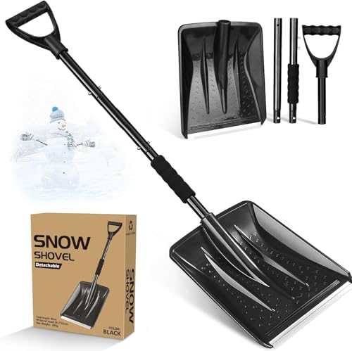 Schneeschaufel, 108cm Lange Schneeschieber Schiebekante mit Aluprofil, 4-Teiliges Abnehmbares Design, Einstellbare Tragbare Schneeschaufel Auto für Auffahrt, Camping, Schneemann Spielen