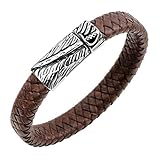 Lederarmband Für Herren, Das Perosnal Edelstahl Retro Feder Männer Metall Magnetische Schnalle Armreif, Exklusive Manschettenknöpfe Schmuck Armband Zubehör Freund Paar Festival Geschenk Dunkelbraun