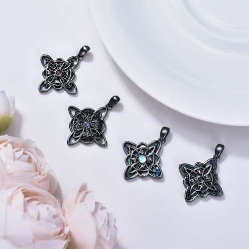 Witches Knot Necklace 925 Sterling Silver Turquoise/Abalone Black Nudo De Bruja Pendant Necklace Wiccan Jewelry Christmas Birthday Gifts for Women Girlfriends Daughter3