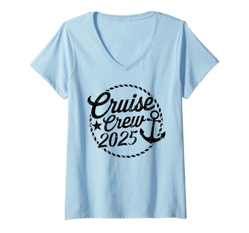 Mujer Cruise Crew 2025 Anchor Sailing Cruising Vacaciones de verano Camiseta Cuello V