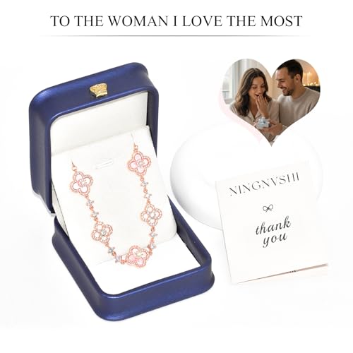 [Ningnvshi] Necklaces for Women 18K Rose Gold Plated Four-Leaf Clover Necklace with Pink Mother of Pearl & Sparkling Zirconia Adjustable Chain Hypoallergenic Jewelry Gift for Wife Valentine's Day Anniversary — view 6