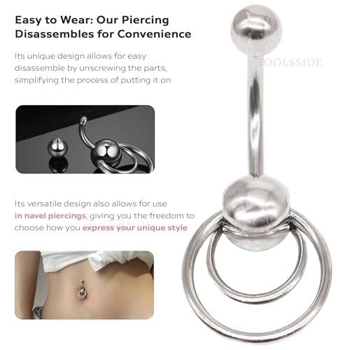 TOOLSSIDE Belly Button Ring with Two Rings VCH Piercing Jewelry 14G Stainless Steel Belly Button Piercing Belly Rings for Women Navel Piercing Jewelry3