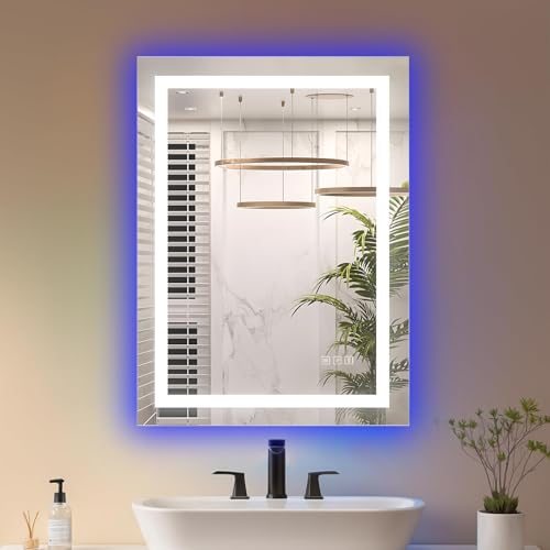 moderntop Espejo de baño con iluminación 80 x 60 cm, LED RGB, antivaho, Espejo de...