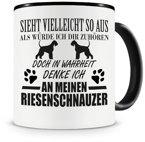 Samunshi® Ich denke an meinen Riesenschnauzer Hunde Tasse Kaffeetasse Teetasse Kaffeepott Kaffeebecher Becher 300ml schwarz