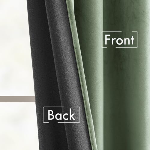 Image of MIULEE Sage Green Velvet Curtains 52x90 inches Luxury Blackout Curtains | Thermal Insulated, Super Soft Window Drapes for Bedroom Living Room, Rod Pocket & Back Tab