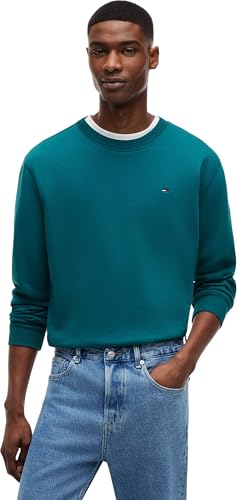 Tommy Jeans Herren Sweatshirt Regular Fit Flag Fleece Rundhalsausschnitt, Grün (Polar Teal), XL – Ansicht 1