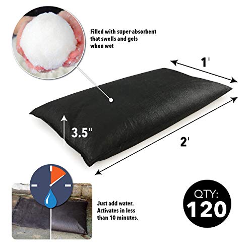 Quick Dam Qd1224-120 Water-Activated Sandless Sandbags, 120/Pack, 120 Pack, Black, 120 Pack #TOP1
