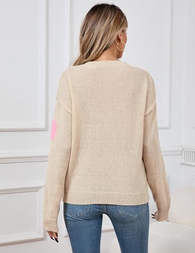 Womens Oversized Cute Heart Sweater Spring 2025 Dressy Casual Ribbed Knit Crew Neck Pullover Tops4