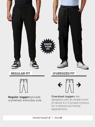 Image of Bewakoof Air 1.0 Men's Solid Oversized Fit Poly Cotton Cargo Joggers