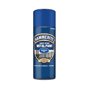 Hammerite Spray Paint for Metal. Direct to Rust Exterior Blue Metal Paint, Smooth Finish. Corrosion Resistant Blue Gloss Paint and Rust Remover, 8 Year Protection - 400ml Aerosol 0.5 SqM Coverage​