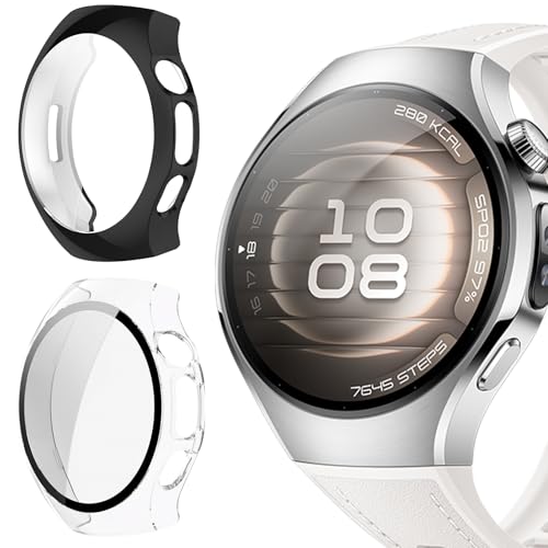 ToVioc Cover Compatibile con Huawei Watch 5 46mm Custodia Full Protezione, [2 Pezzi] [Anti-Graffio] Shell con Pellicola Protettiva per Huawei Watch 5 46mm - Nero & Trasparente