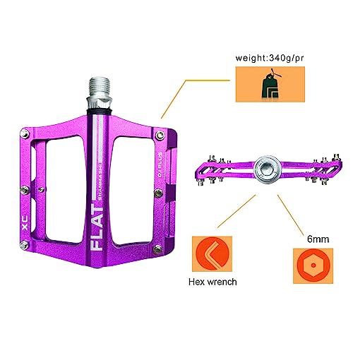 Upanbike Mountain Bike Bearing Pedals 9/16'' Spindle Aluminum Alloy Flat Platform For Bmx Mtb Road Bicycle (Purple) #TOP3