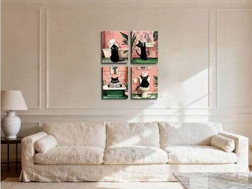 Image of Frimeeme Funny Black Cat Canvas Wall Art,Set of 4,8x10 inches,Framed