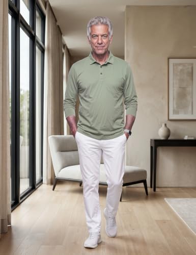 Image of Symbol Classic Men's Senior Wear Super Soft Cotton Stretch Polo | Regular Fit | Full Sleeve | Self Fabric Collar | Snap Buttons | Elderly Wear