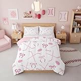 Castle Fairy Ice Hockey Kids Comforter Full,Cute Princess Bowknot Bedding Set for Teens Youth Children Bedroom Decor,Pink Bow Tie Printed Reversible Quilt Sets,Sport Girls Woman Quilt Set,3Pcs