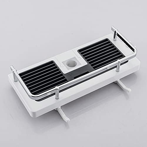 Bathroom Rod Shower Storage Shelf Rack Holder Organizer With Hooks Hanging Basket Shelves For Toilet Bathroom Accessories (Color : White, Size : One size) (White One Size) image 2