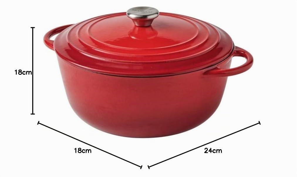 BRANDANI CASSERUOLA COCOTTE ROSSA GHISA SMALTATA 4 lt Misure: D24X33X18H