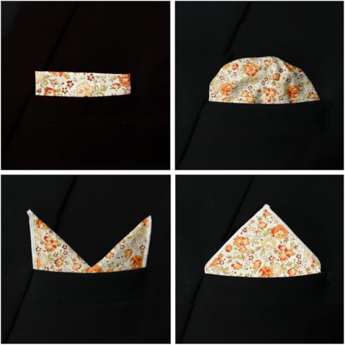 Image of Floral Pocket Squares for Men with Holder Printed Flower Mens Handkerchief Cotton Suit Pocket Hanky for Wedding