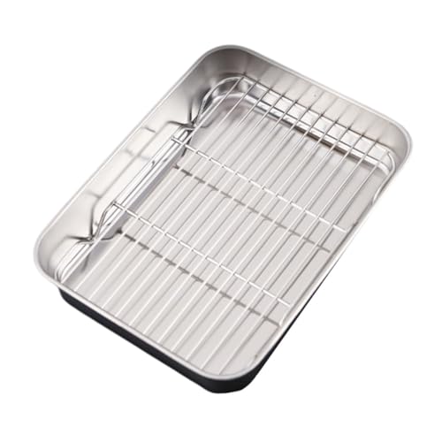 Beaupretty 不?鋼加深ベーキングトレイ 網付き 多機能調理パン 高温対応 蒸し料理対応 ホームキッチン用焼き皿
