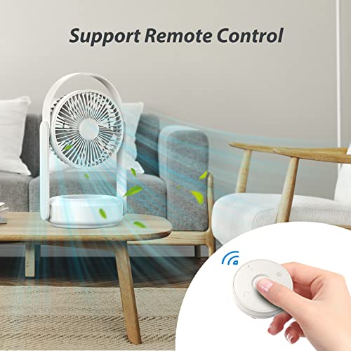 Zmirne Table Fan With Remote & Light, Battery Powered Fan Run Up To 38H, Silent Fan With Auto-Oscillating For Nightstand/Desk In Bedroom/Office, Foldable Portable Fan For Outdoor Travel, Off-White #TOP3