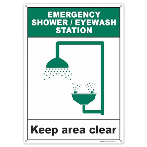 Brimar - 10\" x 14\" - Shower/Eyewash Station Sign - Rust-Free Aluminum - Safety Promotion - Easy Installation