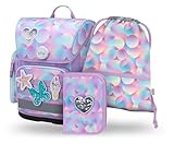 Baagl Schulranzen Mädchen Set 3 Teilig, Ergo Schultasche für 1. Klasse, Ergonomische Grundschule Ranzen Tornister mit Brustgurt (Candy)
