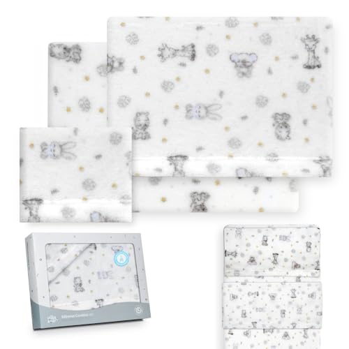 Interbaby - Juego Sabanas Minicuna 50x80 Poliester 100% | Sabana Cuna Bebe Coralina, Cálida | Incluye Sabana Bajera, Encimera y Funda de Almohada | Ideal para Invierno | Koala Blanco/Azul