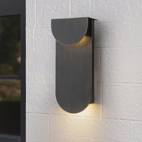 Image of Modern Outdoor Wall Sconce Integrated LED Patio Wall Light Fixture, 2-Light Total 8W 3000K, Black Sweep Gold, Outdoor House Light Wall Mount for Garage Front Porch