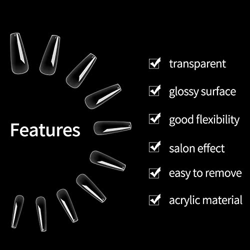 Tomicca Clear Coffin Nail Tips Full Cover, 500Pcs Long Acrylic Fake Nails Ballerina Nails Tips,10 Sizes Artificial False Nails For Nail Extension, Acrylic Nails For Salons And Diy Nail Art #TOP3