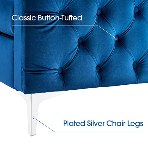 Mcombo Velvet Accent Club Chair, Upholstered Tufted Button Single Sofa Chair, With Silver Metal Legs, Modern Armchair For Living Room Bedroom 4066 (Blue) #TOP5