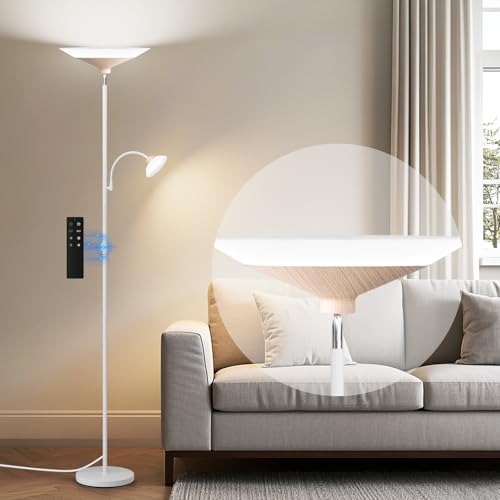 SIBRILLE Torchiere Floor Lamp with Wood Grain Shade, 72" Dimmable