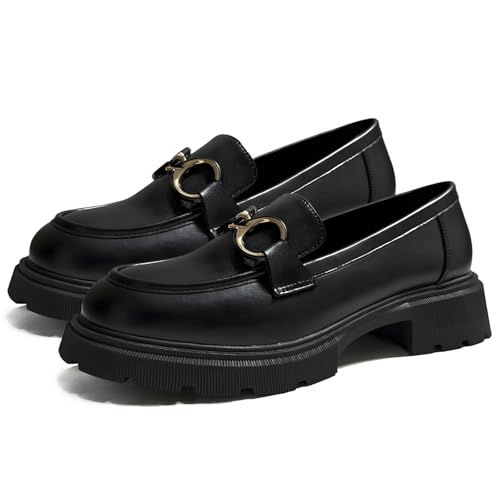 Women's Chunky Loafers Comfortable Slip-On Platform Casual Dressy Business Shoes
