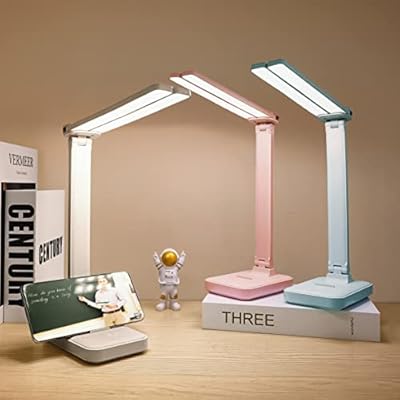 LuxLumin White Desk Lamp for Home Office,Portable Small Desk Lamp with 3 Lighting Modes, Battery Operated Rechargeable Desk Light for Kids, Reading,Studying,Dormitory, White
