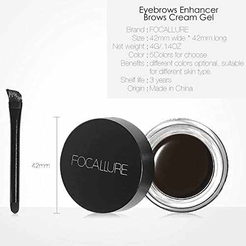 Focallure Waterproof Eyebrow Cream Gel,Define Natural Brows With Brush,Glides On Easily And Dries Fast With High-Pigment Formula,Long Lasting Eyebrows Enhancers Make Up,Ebony #TOP5