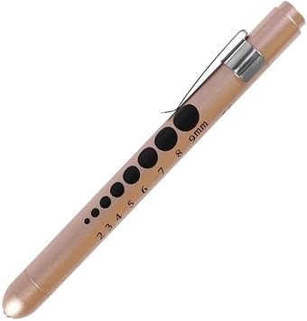 Medical Pen Light for Nurse Doctor Reusable LED Medical Penlight Flashlight | with Pupil Gauge and Ruler, White Light, Gold