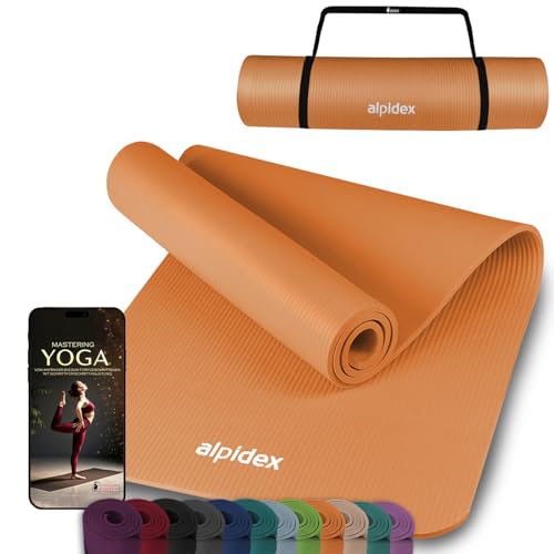 ALPIDEX Yogamatte 183 x 60 x 0.8 cm Phthalatfreie Fitness Matte E-Book Tragegurt rutschfest Gymnastik Turnen Pilates Sport Physio HIIT Yoga Trainingsmatte Isomatte Hautfreundlich, Apricot