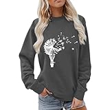 Sudadera de manga larga con estampado floral para mujer, elegante, casual, cuello redondo, camiseta básica, jersey negro Y2K, camiseta de manga larga para mujer, ropa de calle, gris oscuro, L